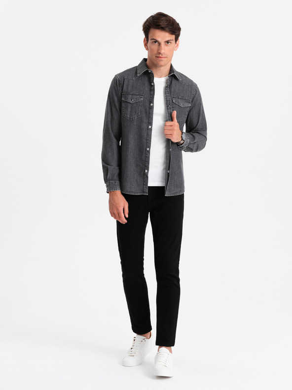 Ombre Clothing Črna moška majica iz džinsa Ombre Clothing