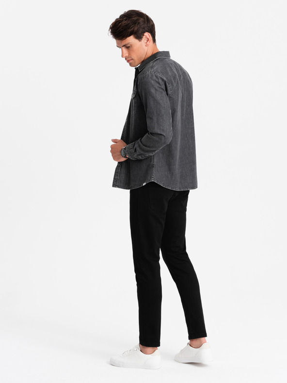 Ombre Clothing Črna moška majica iz džinsa Ombre Clothing