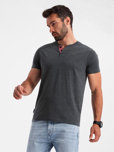 Ombre Clothing Črna moška majica henley Ombre Clothing