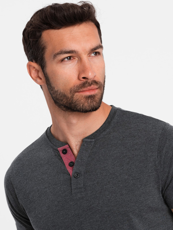 Ombre Clothing Črna moška majica henley Ombre Clothing