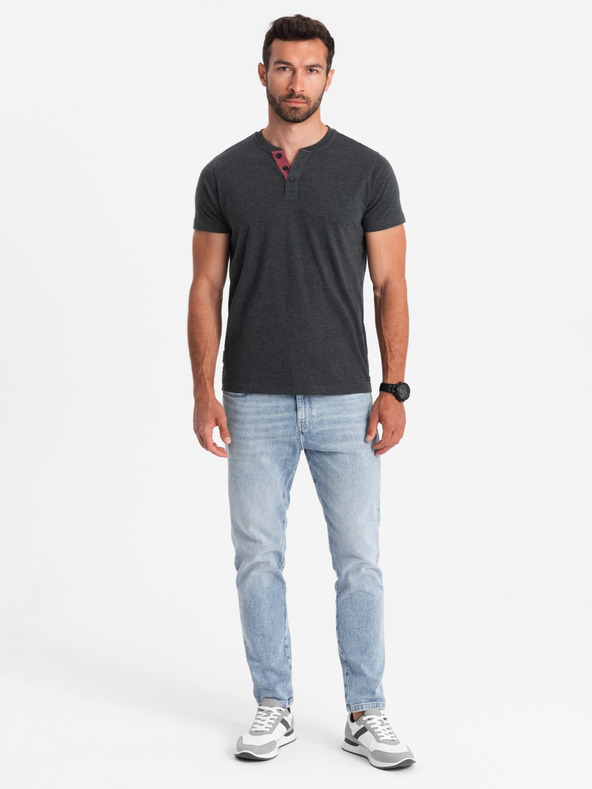Ombre Clothing Črna moška majica henley Ombre Clothing