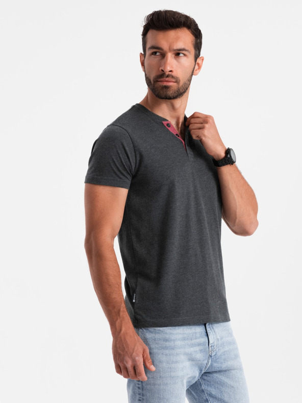 Ombre Clothing Črna moška majica henley Ombre Clothing