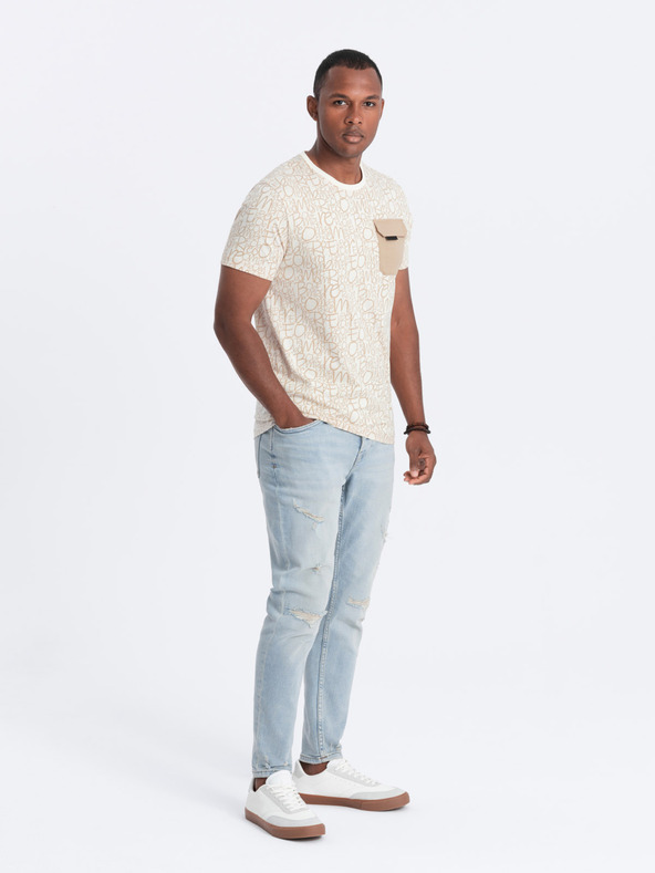 Ombre Clothing Svetlo rjava moška majica z žepom Ombre Clothing
