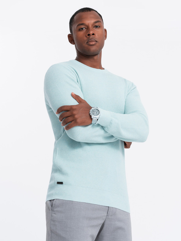Ombre Clothing Moški melanžni strukturirani pleteni pulover Mint Ombre oblačila