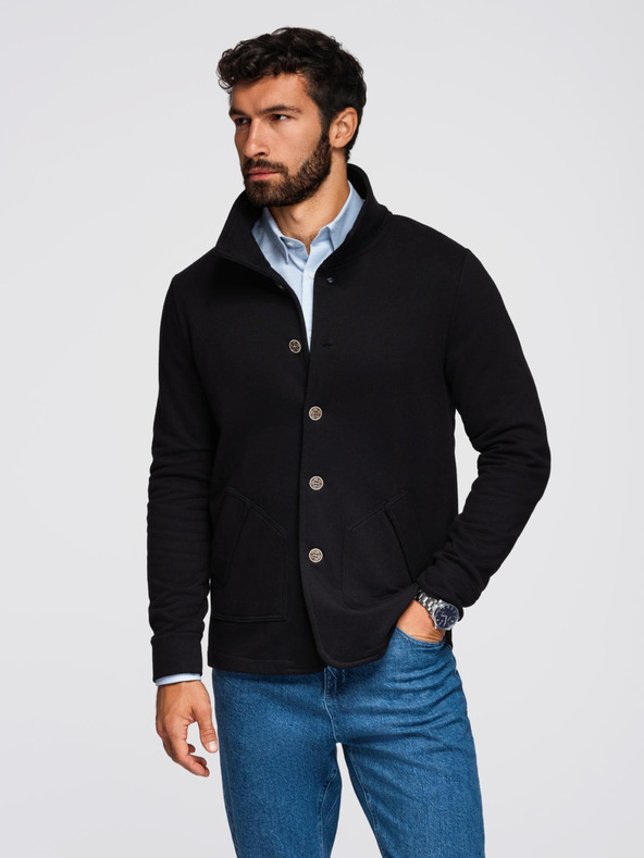 Ombre Clothing Moška jopica na gumbe z visokim ovratnikom - črna V6 OM-SSZP-0240 Ombre Clothing