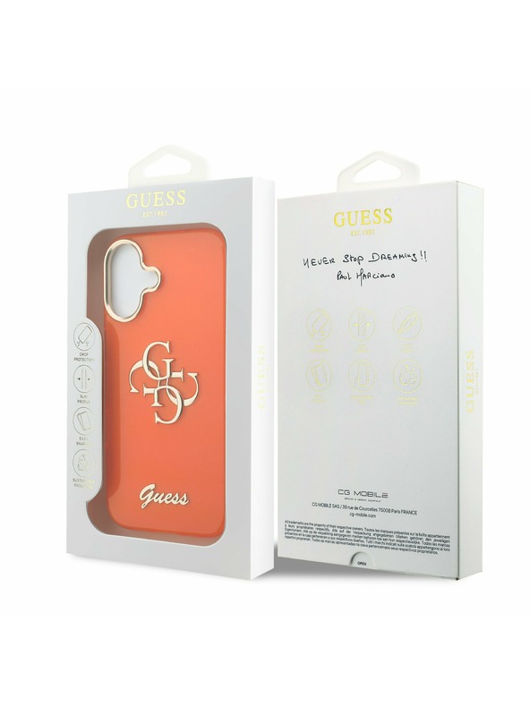 Guess Guess IML 4G Script Metal Logo Zadnji Ovitek za iPhone 17 Orange