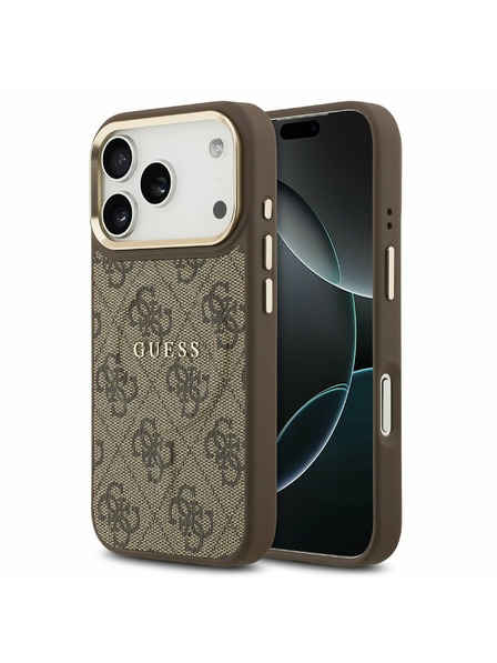 Guess Guess PU Leather 4G Gold Frame MagSafe Zadnji Ovitek za iPhone 17 Pro Brown