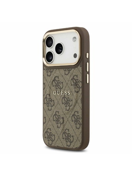 Guess Guess PU Leather 4G Gold Frame MagSafe Zadnji Ovitek za iPhone 17 Pro Brown