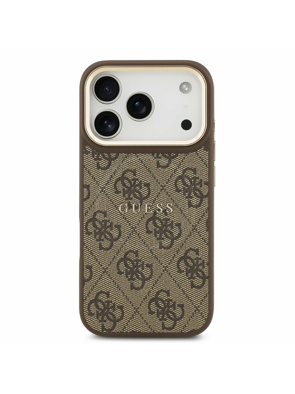 Guess Guess PU Leather 4G Gold Frame MagSafe Zadnji Ovitek za iPhone 17 Pro Brown