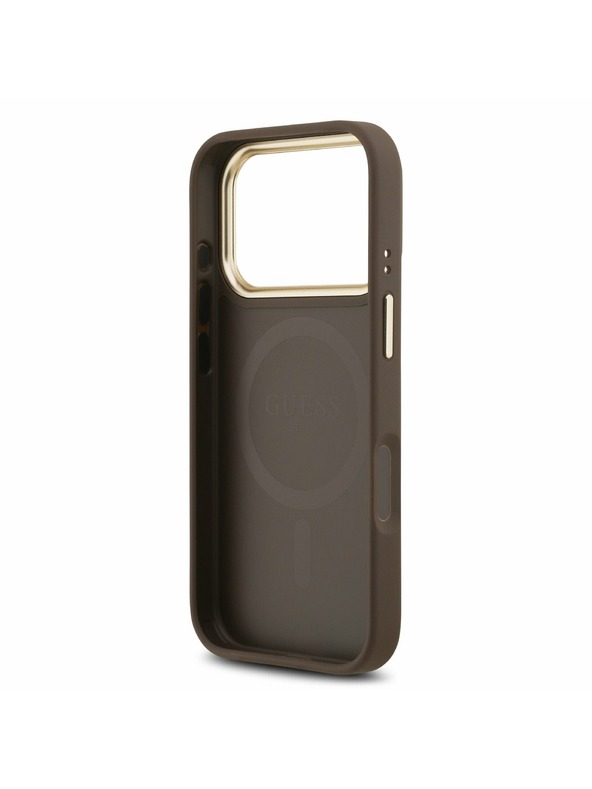Guess Guess PU Leather 4G Gold Frame MagSafe Zadnji Ovitek za iPhone 17 Pro Brown