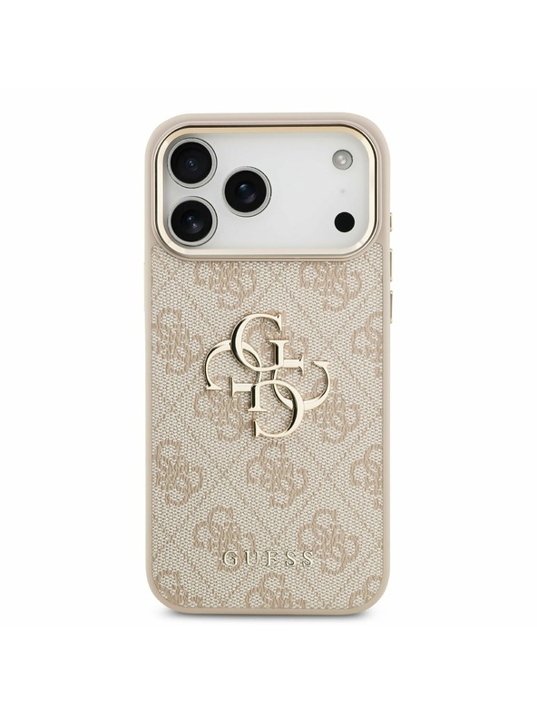 Guess Guess PU Leather 4G Metal Logo Gold Frame Zadnji Ovitek za iPhone 17 Pro Max Pink
