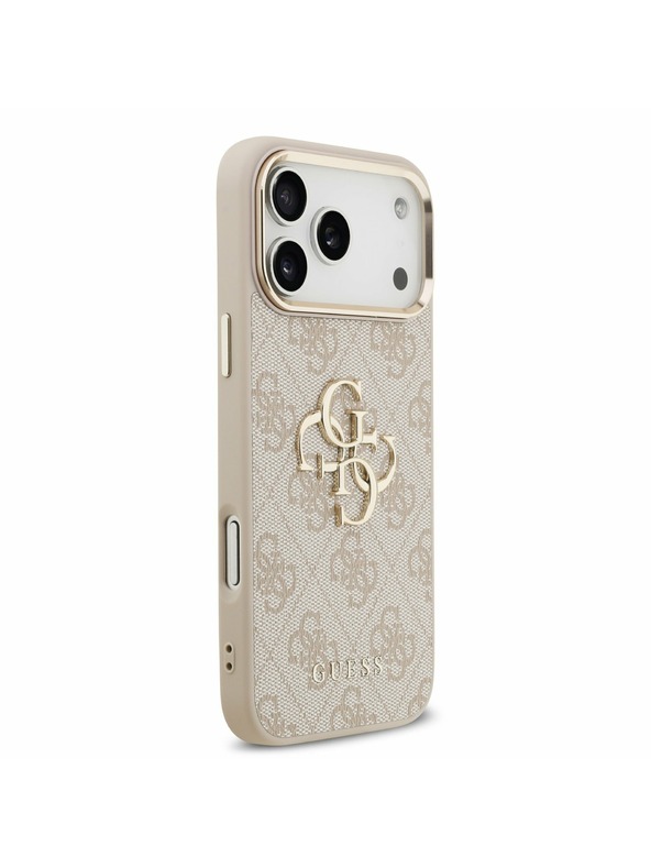 Guess Guess PU Leather 4G Metal Logo Gold Frame Zadnji Ovitek za iPhone 17 Pro Max Pink