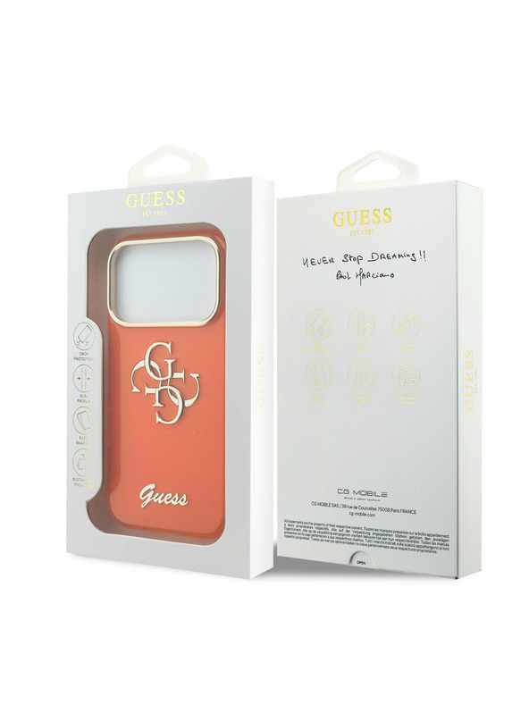 Guess Guess IML 4G Script Metal Logo Zadnji Ovitek za iPhone 17 Pro Max Orange