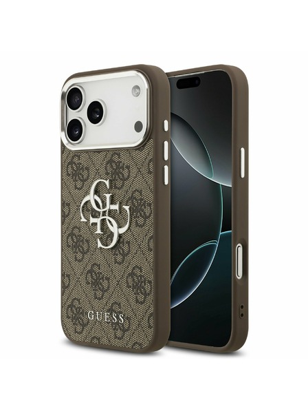 Guess Guess PU 4G Metal Logo Zadnji Ovitek za iPhone 17 Pro Max Silver Brown
