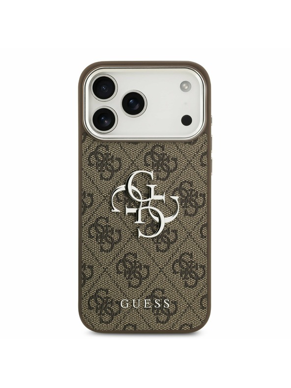 Guess Guess PU 4G Metal Logo Zadnji Ovitek za iPhone 17 Pro Max Silver Brown