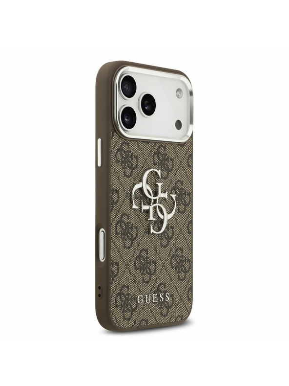 Guess Guess PU 4G Metal Logo Zadnji Ovitek za iPhone 17 Pro Max Silver Brown