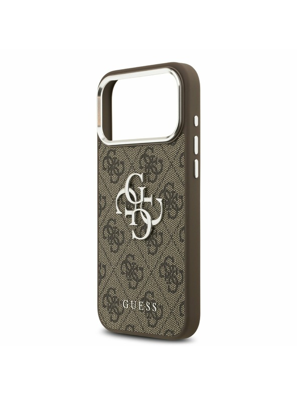 Guess Guess PU 4G Metal Logo Zadnji Ovitek za iPhone 17 Pro Max Silver Brown