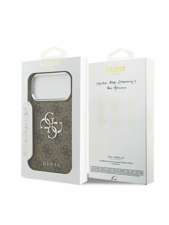 Guess Guess PU 4G Metal Logo Zadnji Ovitek za iPhone 17 Pro Max Silver Brown