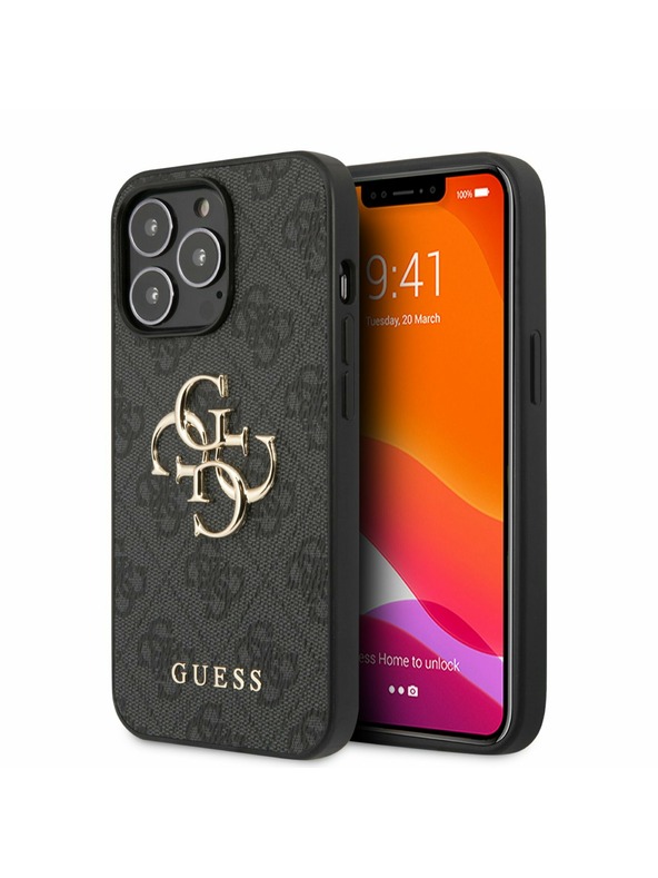 Guess PU 4G Metal Logo Zadní Kryt pro iPhone 13 Pro Grey Ovitek za telefon