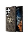 Guess Guess PU 4G kovinski logotip zadnji pokrov za Samsung Galaxy S23 Ultra Brown