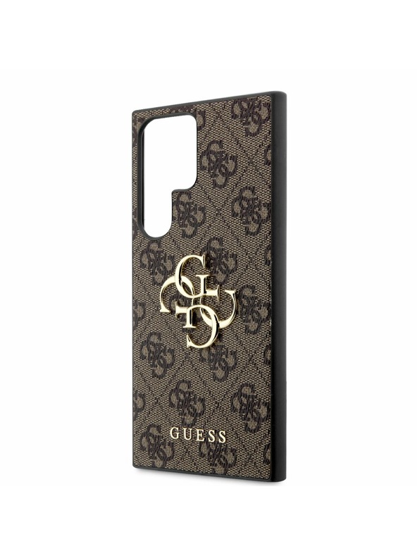 Guess Guess PU 4G kovinski logotip zadnji pokrov za Samsung Galaxy S23 Ultra Brown