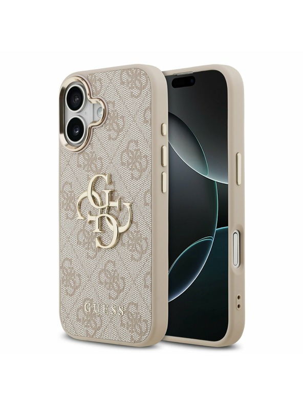 Guess Guess PU Leather 4G Metal Logo Gold Frame Zadnji Ovitek za iPhone 17 Pink