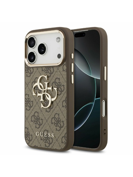 Guess Guess PU Leather 4G Metal Logo Gold Frame Zadnji Ovitek za iPhone 17 Pro Brown