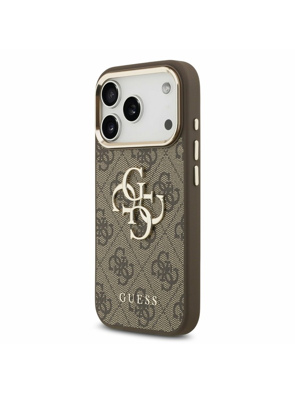 Guess Guess PU Leather 4G Metal Logo Gold Frame Zadnji Ovitek za iPhone 17 Pro Brown
