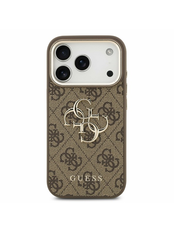 Guess Guess PU Leather 4G Metal Logo Gold Frame Zadnji Ovitek za iPhone 17 Pro Brown
