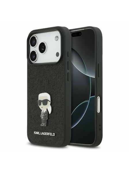 Karl Lagerfeld Karl Lagerfeld Fixed Glitter Metal Ikonik Zadnji Ovitek za iPhone 17 Pro Black