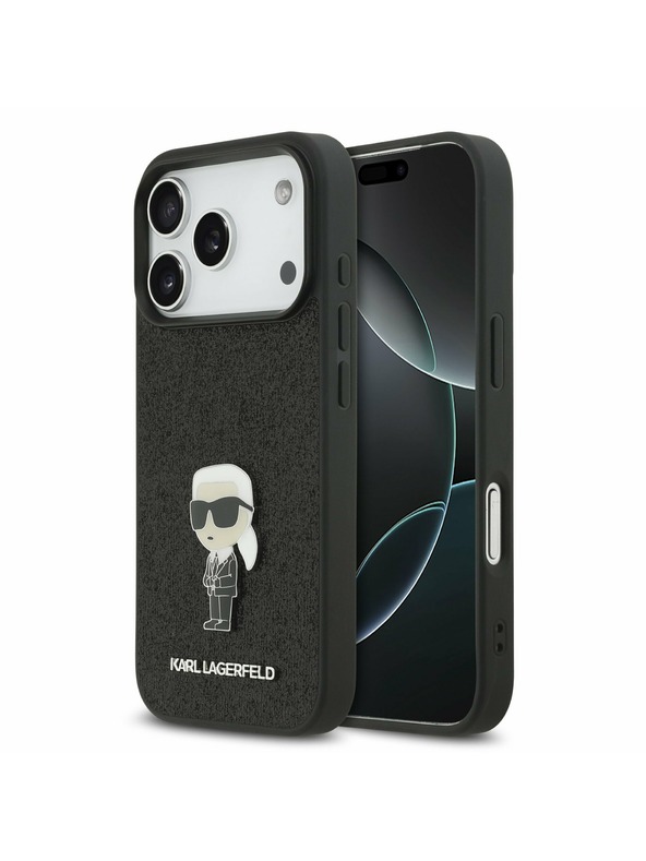 Karl Lagerfeld Karl Lagerfeld Fixed Glitter Metal Ikonik Zadnji Ovitek za iPhone 17 Pro Black