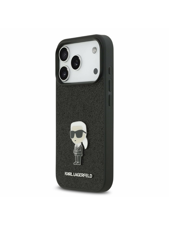 Karl Lagerfeld Karl Lagerfeld Fixed Glitter Metal Ikonik Zadnji Ovitek za iPhone 17 Pro Black