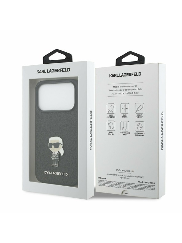 Karl Lagerfeld Karl Lagerfeld Fixed Glitter Metal Ikonik Zadnji Ovitek za iPhone 17 Pro Black