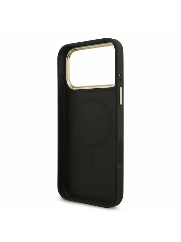 Guess Guess PU Leather 4G Strass Triangle Logo Gold Frame MagSafe Zadnji Ovitek za iPhone 17 Pro Max Black