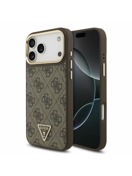 Guess Guess PU Leather 4G Strass Triangle Logo Gold Frame MagSafe Zadnji Ovitek za iPhone 17 Pro Max Brown