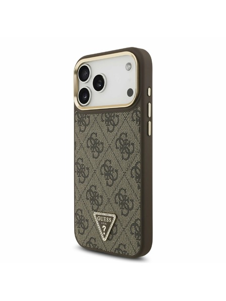 Guess Guess PU Leather 4G Strass Triangle Logo Gold Frame MagSafe Zadnji Ovitek za iPhone 17 Pro Max Brown
