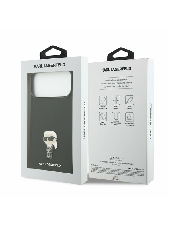 Karl Lagerfeld Karl Lagerfeld Liquid Silicone Metal Ikonik Zadnji Ovitek za iPhone 17 Pro Max Black