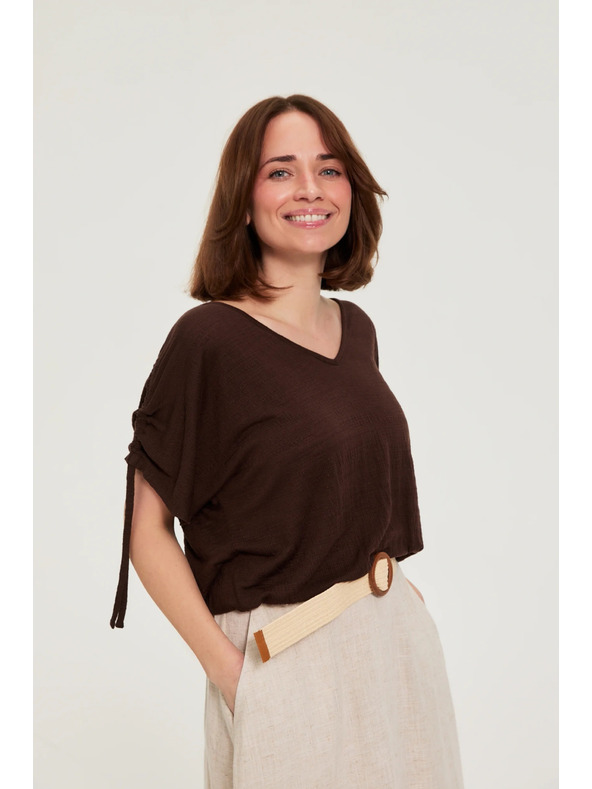 Moodo Bluza s naboranimi rokavi rjava Moodo