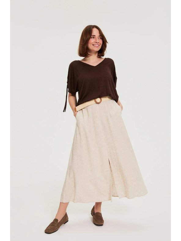 Moodo Bluza s naboranimi rokavi rjava Moodo