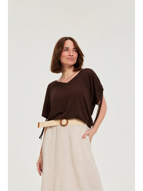 Moodo Bluza s naboranimi rokavi rjava Moodo