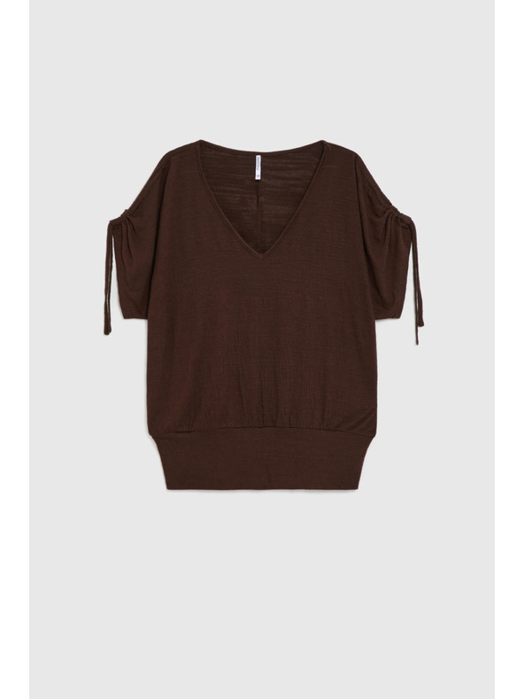 Moodo Bluza s naboranimi rokavi rjava Moodo