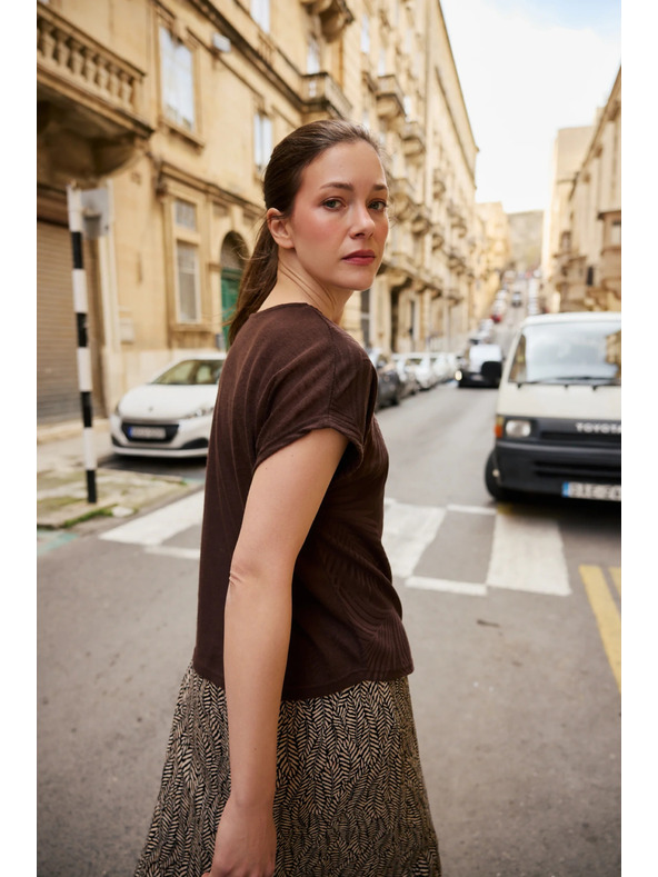 Moodo Bluza z listi rjava Moodo