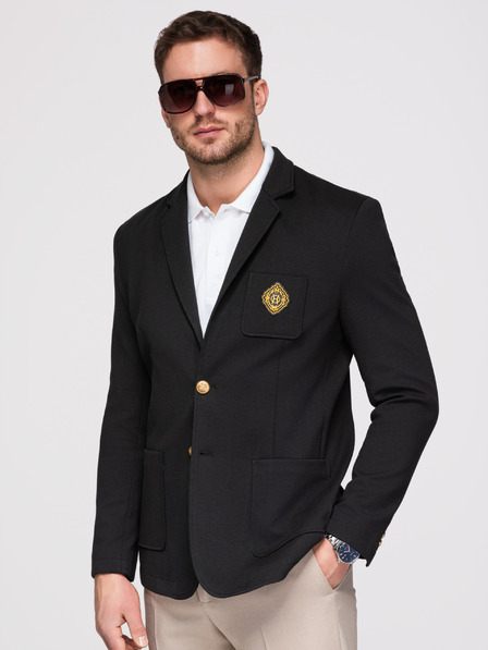 Ombre Clothing Moški klasični slim fit suknjič z zlatimi gumbi in Heritage emblemo - črn V2 OM-BLZB-0166 Ombre Clothing