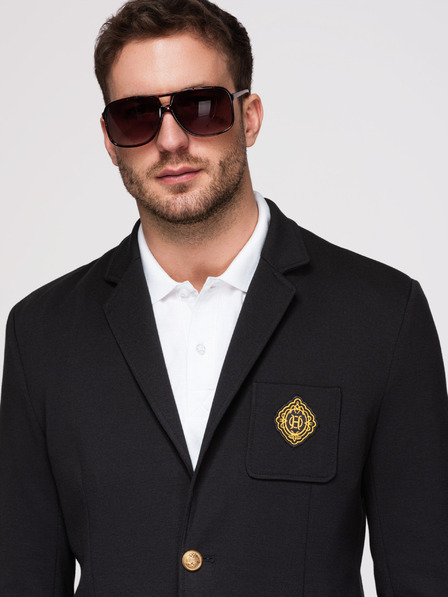 Ombre Clothing Moški klasični slim fit suknjič z zlatimi gumbi in Heritage emblemo - črn V2 OM-BLZB-0166 Ombre Clothing