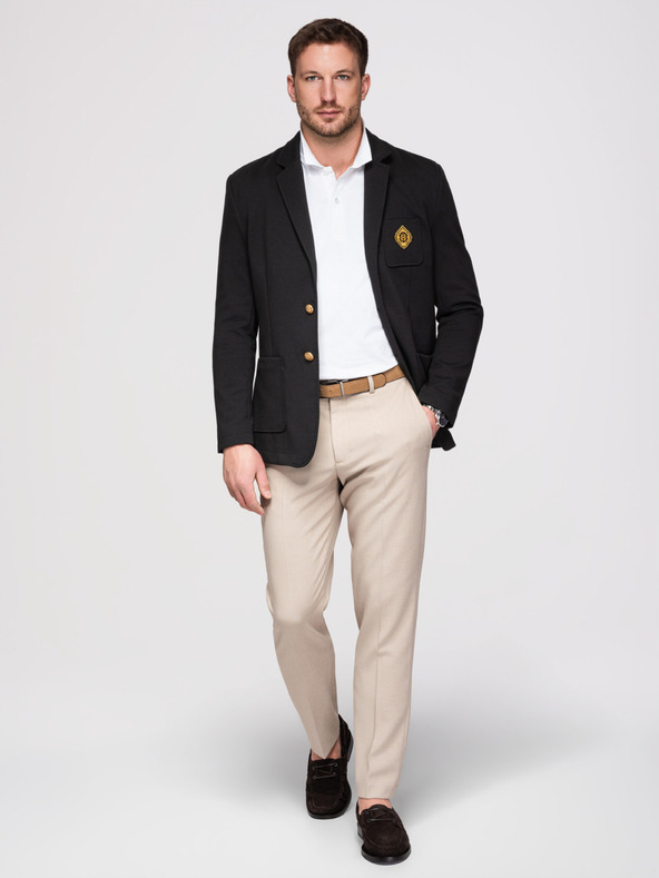 Ombre Clothing Moški klasični slim fit suknjič z zlatimi gumbi in Heritage emblemo - črn V2 OM-BLZB-0166 Ombre Clothing