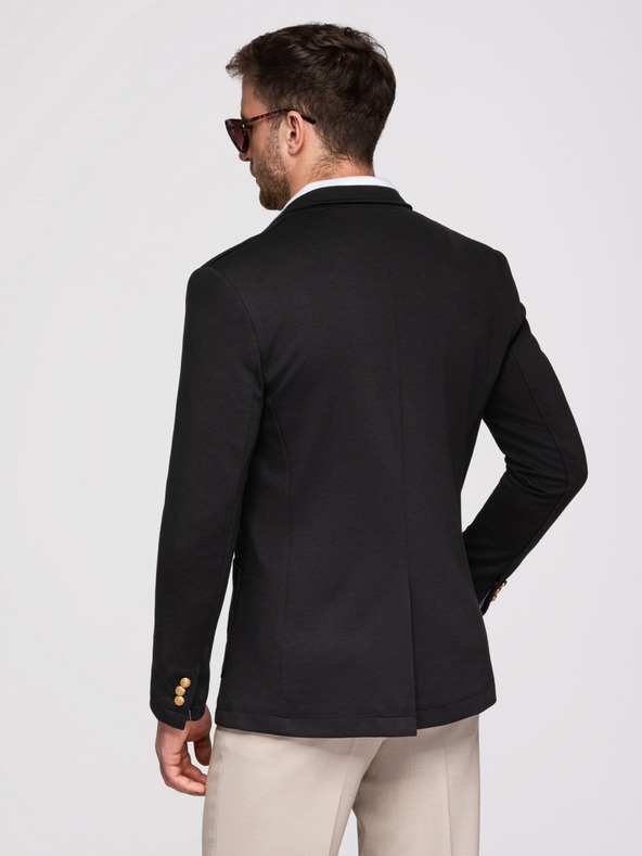 Ombre Clothing Moški klasični slim fit suknjič z zlatimi gumbi in Heritage emblemo - črn V2 OM-BLZB-0166 Ombre Clothing