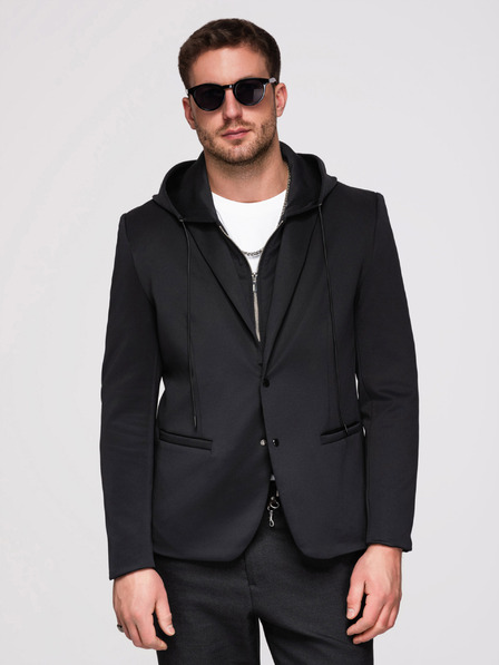 Ombre Clothing Moška jakna s kapuco in zmajevim aplikacijo na hrbtni strani - črna V1 OM-BLZB-0165 Ombre Clothing