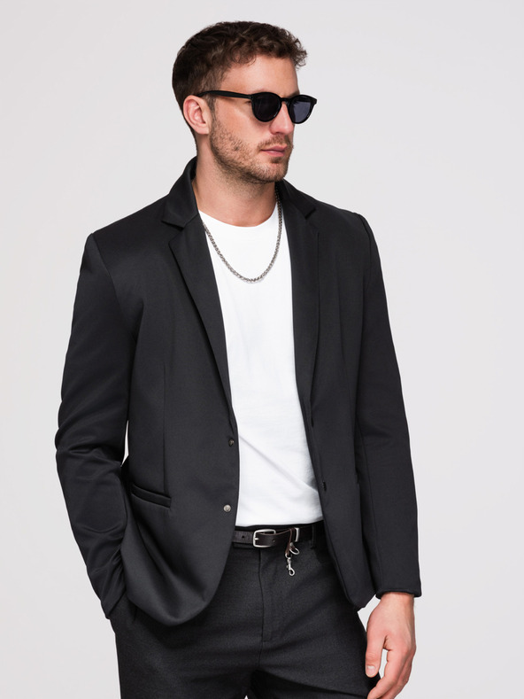 Ombre Clothing Moška jakna s kapuco in zmajevim aplikacijo na hrbtni strani - črna V1 OM-BLZB-0165 Ombre Clothing