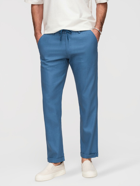 Ombre Clothing Moške hlače chino iz lanene mešanice - modra deninina V5 P1522 Ombre Clothing