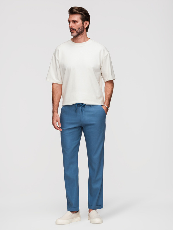 Ombre Clothing Moške hlače chino iz lanene mešanice - modra deninina V5 P1522 Ombre Clothing